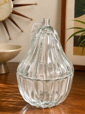 Vintage Glass Pear Lidded Candy Dish
